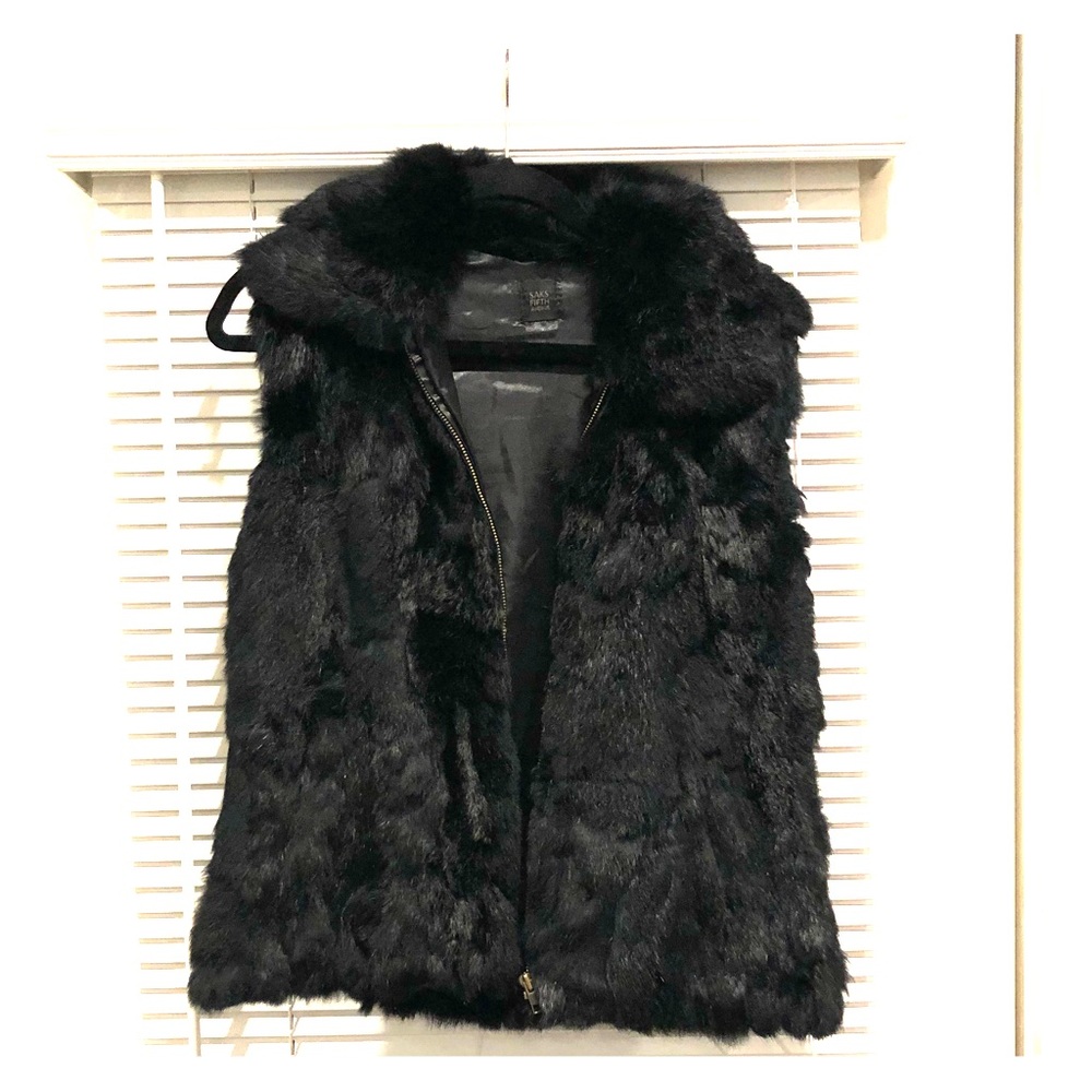 Saks Black Rabbit Fur Vest S/M